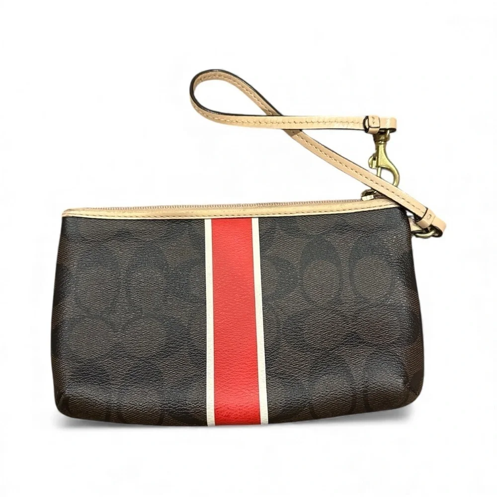 Coach Brown Wristlet with Red Stripe